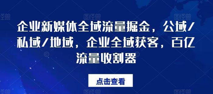 企业新媒体全域流量掘金，公域/私域/地域，企业全域获客，百亿流量收割器-网创空间