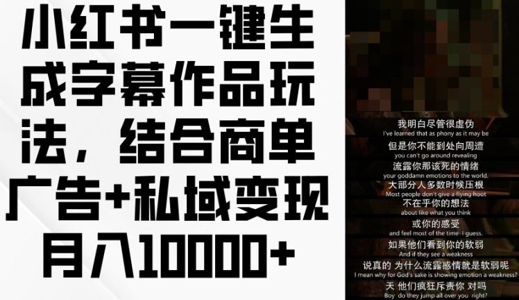 小红书一键生成字幕作品玩法，结合商单广告+私域变现月入1w+【揭秘】-网创空间