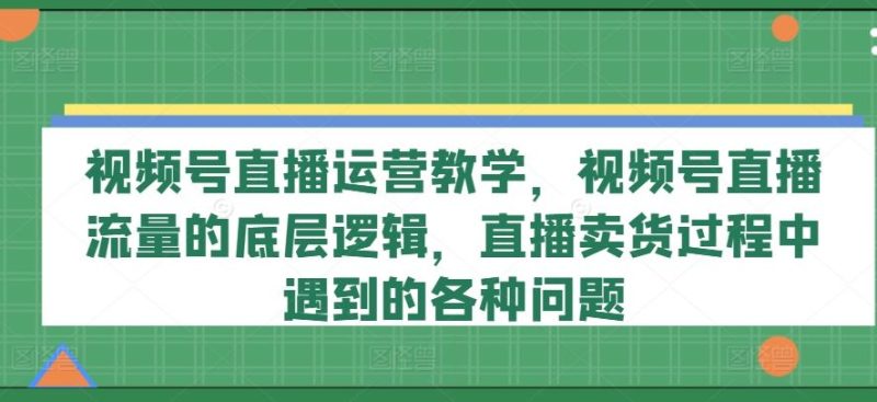 视频号直播运营教学,视频号直播流量的底层逻辑,直播卖货过程中遇到的各种问题-网创空间