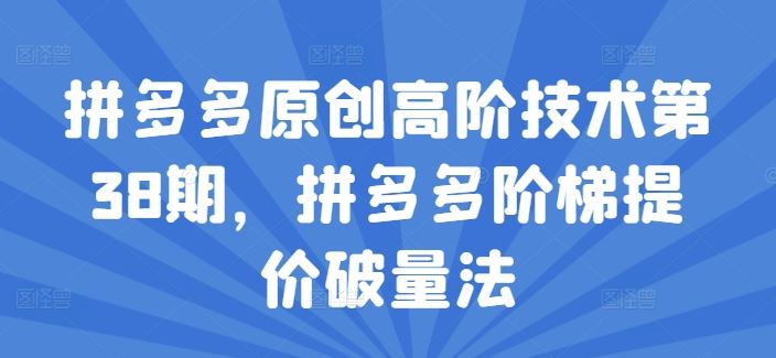 拼多多原创高阶技术第38期，拼多多阶梯提价破量法-网创空间