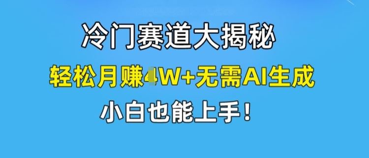 冷门赛道大揭秘，轻松月赚1W+无需AI生成，小白也能上手【揭秘】-网创空间