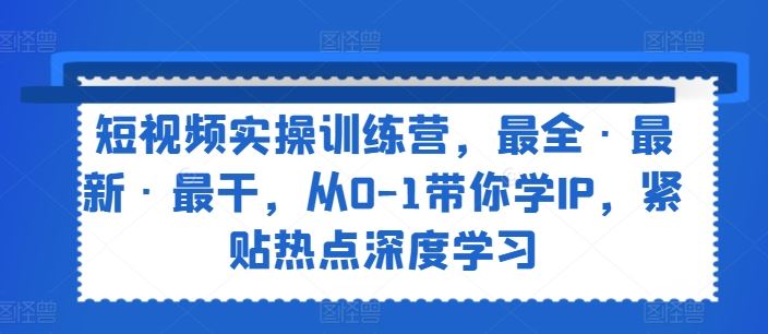短视频实操训练营，最全·最新·最干，从0-1带你学IP，紧贴热点深度学习-网创空间