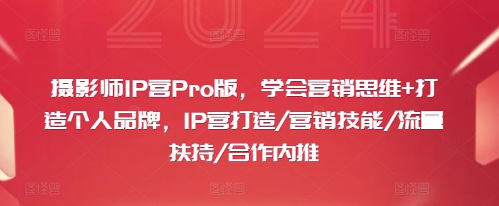 摄影师IP营Pro版，学会营销思维+打造个人品牌，IP营打造/营销技能/流量扶持/合作内推-网创空间