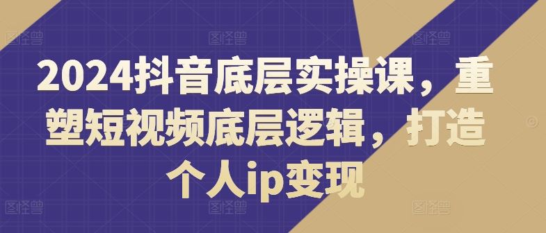 2024抖音底层实操课，​重塑短视频底层逻辑，打造个人ip变现-网创空间
