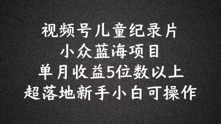 2024蓝海项目视频号儿童纪录片科普，单月收益5位数以上，新手小白可操作【揭秘】-网创空间