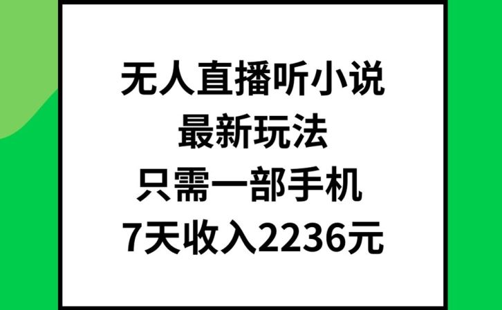 无人直播听小说最新玩法，只需一部手机，7天收入2236元【揭秘】-网创空间