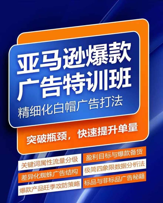 亚马逊爆款广告特训班，快速掌握亚马逊关键词库搭建方法，有效优化广告数据并提升旺季销量-网创空间