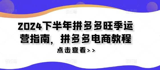 2024下半年拼多多旺季运营指南，拼多多电商教程-网创空间