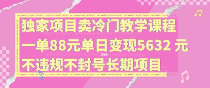 独家项目卖冷门教学课程一单88元单日变现5632元违规不封号长期项目【揭秘】-网创空间