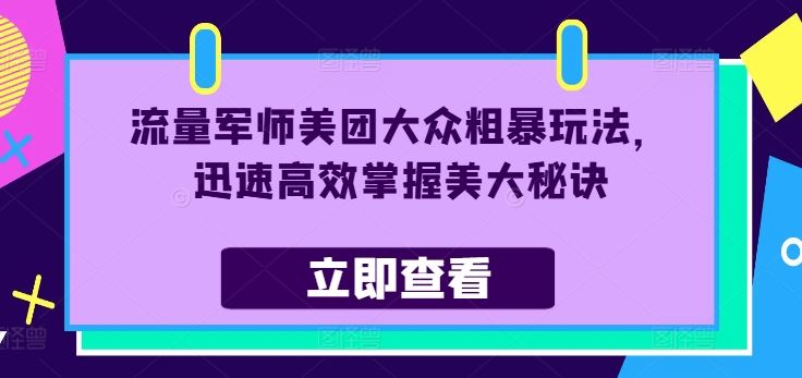 流量军师美团大众粗暴玩法，迅速高效掌握美大秘诀-网创空间