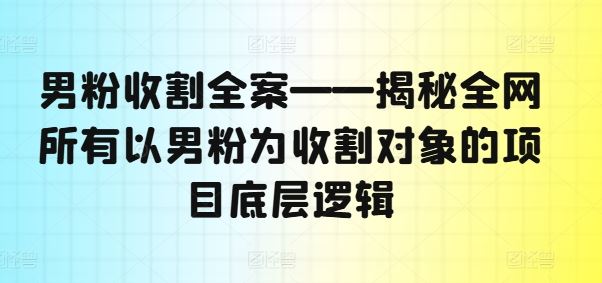 男粉收割全案——揭秘全网所有以男粉为收割对象的项目底层逻辑-网创空间
