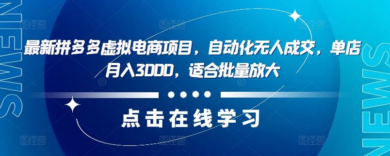 最新拼多多虚拟电商项目，自动化无人成交，单店月入3000，适合批量放大-网创空间