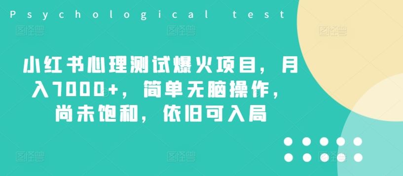 小红书心理测试爆火项目，月入7000+，简单无脑操作，尚未饱和，依旧可入局-网创空间
