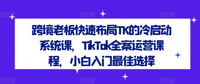 跨境老板快速布局TK的冷启动系统课，TikTok全案运营课程，小白入门最佳选择-网创空间