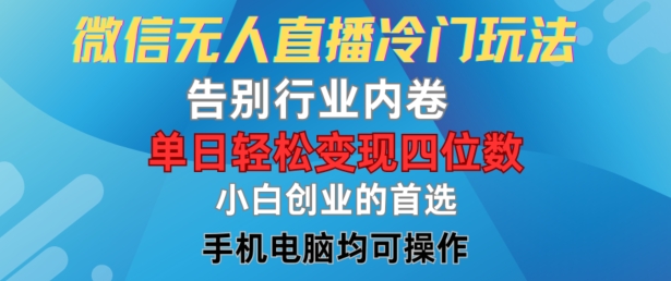 微信无人直播冷门玩法，告别行业内卷，单日轻松变现四位数，小白的创业首选-网创空间