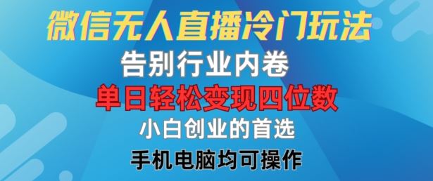 微信无人直播冷门玩法，告别行业内卷，单日轻松变现四位数，小白的创业首选【揭秘】-网创空间