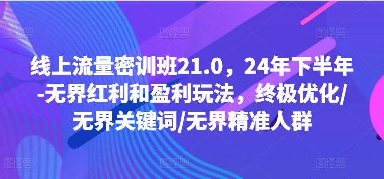 线上流量密训班21.0，24年下半年-无界红利和盈利玩法，终极优化/无界关键词/无界精准人群-网创空间