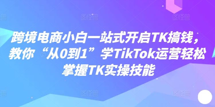 跨境电商小白一站式开启TK搞钱，教你“从0到1”学TikTok运营轻松掌握TK实操技能-网创空间