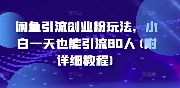 闲鱼引流创业粉玩法，小白一天也能引流80人(附详细教程)-网创空间