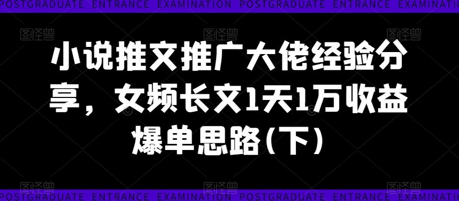 小说推文推广大佬经验分享，女频长文1天1万收益爆单思路(下)-网创空间