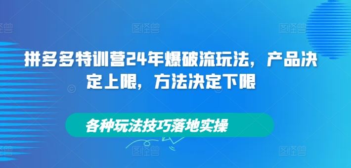 拼多多特训营24年爆破流玩法，产品决定上限，方法决定下限，各种玩法技巧落地实操-网创空间