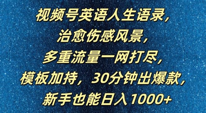 视频号英语人生语录，多重流量一网打尽，模板加持，30分钟出爆款，新手也能日入1000+【揭秘】-网创空间
