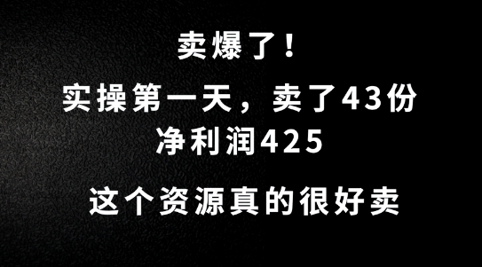 这个资源，需求很大，实操第一天卖了43份，净利润425【揭秘】-网创空间