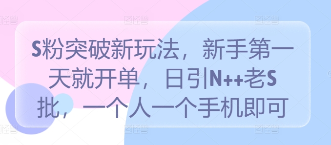 S粉突破新玩法，新手第一天就开单，日引N++老S批，一个人一个手机即可【揭秘】-网创空间