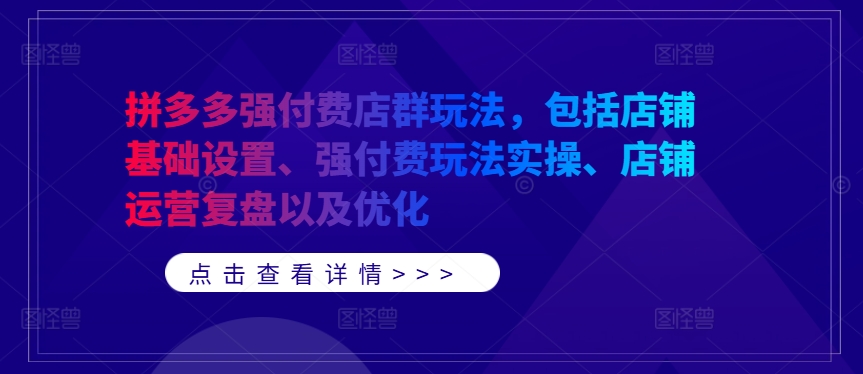 拼多多强付费店群玩法，包括店铺基础设置、强付费玩法实操、店铺运营复盘以及优化-网创空间