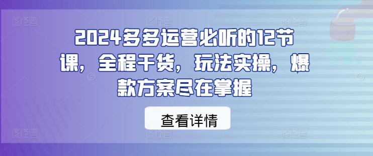 2024多多运营必听的12节课，全程干货，玩法实操，爆款方案尽在掌握-网创空间