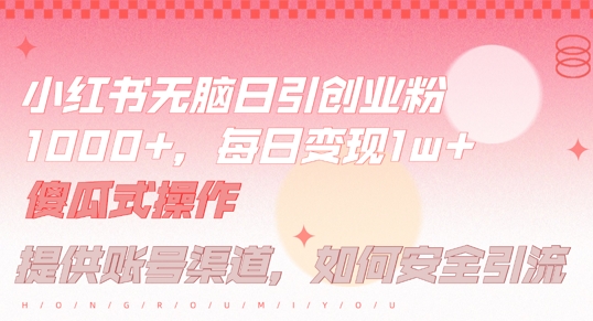 小红书无脑每日引流创业粉500+，小白每天只花半小时，躺赚长尾收益【揭秘】-网创空间