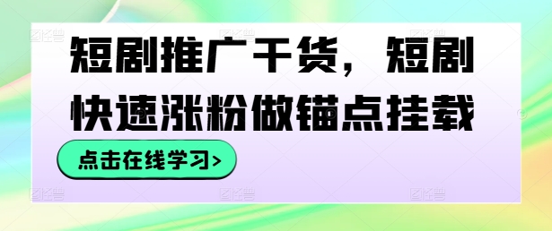 短剧推广干货，短剧快速涨粉做锚点挂载-网创空间