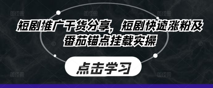 短剧推广干货分享，短剧快速涨粉及番茄锚点挂载实操-网创空间