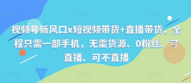 视频号新风口x短视频带货+直播带货，全程只需一部手机，无需货源、0粉丝、可直播、可不直播-网创空间