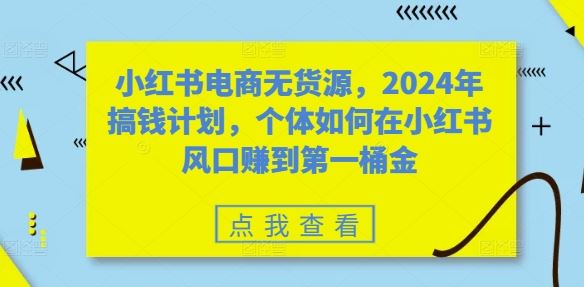 小红书电商无货源，2024年搞钱计划，个体如何在小红书风口赚到第一桶金-网创空间