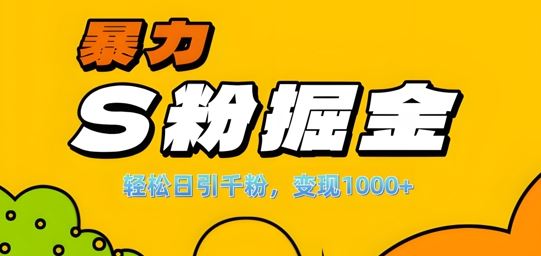 单人单机日引千粉，变现1k+，S粉流量掘金计划攻略【揭秘】-网创空间
