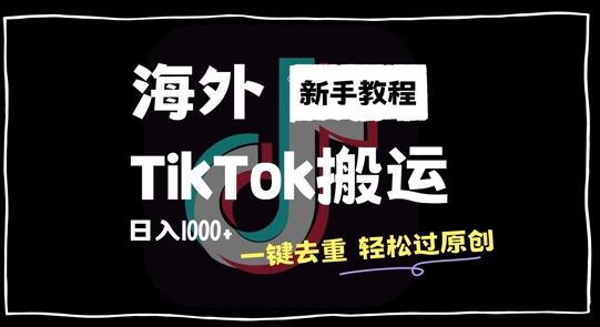 2024最新海外TikTok搬运玩法，一键去重轻松过原创，新手无经验也能日入1k【揭秘】-网创空间