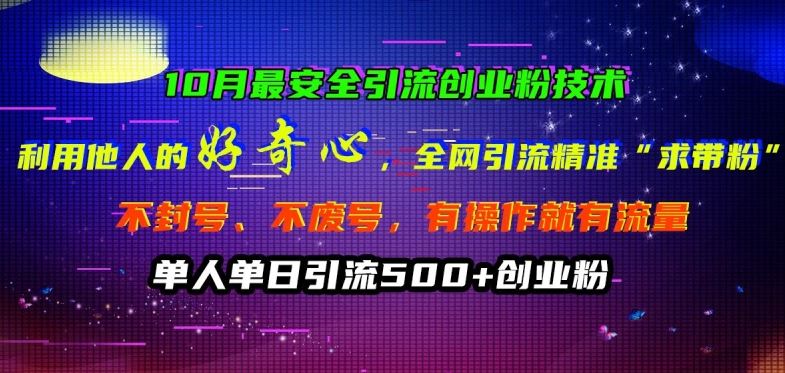 10月最安全引流创业粉技术，利用他人的好奇心全网引流精准“求带粉”不封号、不废号【揭秘】-网创空间