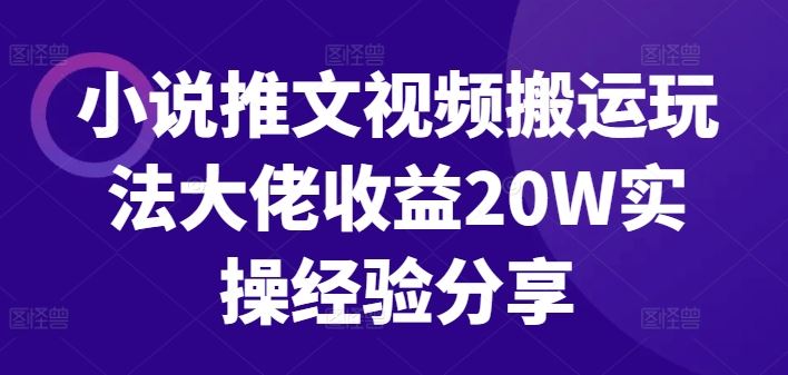 小说推文视频搬运玩法大佬收益20W实操经验分享-网创空间