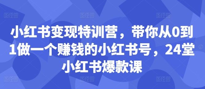 小红书变现特训营，带你从0到1做一个赚钱的小红书号，24堂小红书爆款课-网创空间