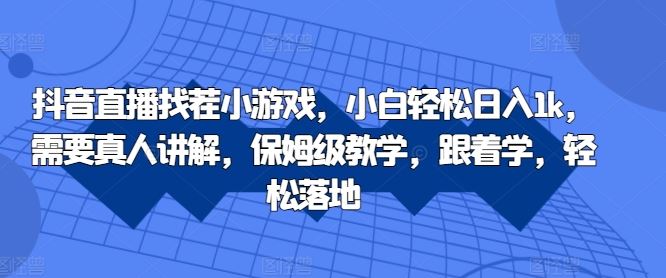 抖音直播找茬小游戏，小白轻松日入1k，需要真人讲解，保姆级教学，跟着学，轻松落地【揭秘】-网创空间