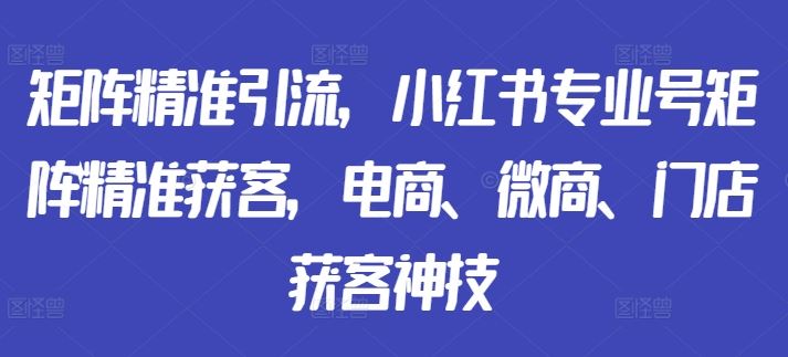 矩阵精准引流，小红书专业号矩阵精准获客，电商、微商、门店获客神技-网创空间