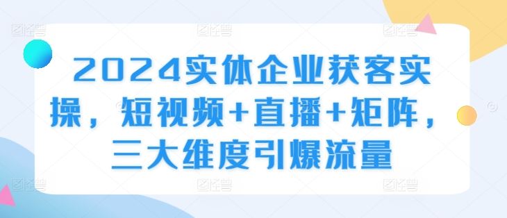2024实体企业获客实操，短视频+直播+矩阵，三大维度引爆流量-网创空间