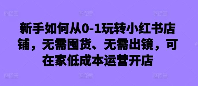 新手如何从0-1玩转小红书店铺，无需囤货、无需出镜，可在家低成本运营开店-网创空间