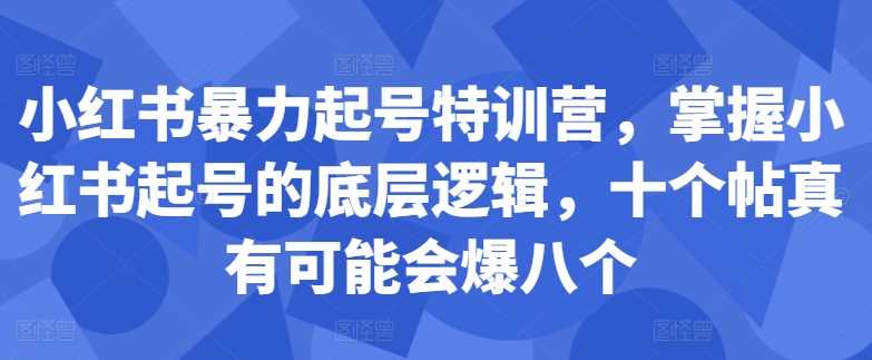 小红书暴力起号特训营，掌握小红书起号的底层逻辑，十个帖真有可能会爆八个-网创空间