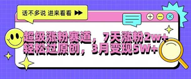 超级涨粉赛道，每天半小时，7天涨粉2W+，轻松过原创，三月变现5W+【揭秘】-网创空间