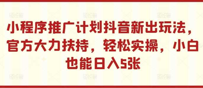 小程序推广计划抖音新出玩法，官方大力扶持，轻松实操，小白也能日入5张【揭秘】-网创空间