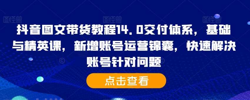 抖音图文带货教程14.0交付体系，基础与精英课，新增账号运营锦囊，快速解决账号针对问题-网创空间