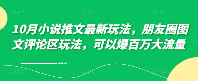 10月小说推文最新玩法，朋友圈图文评论区玩法，可以爆百万大流量-网创空间