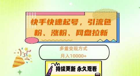 快手快速起号，引流s粉、涨粉、网盘拉新多重变现方式，月入1w【揭秘】-网创空间